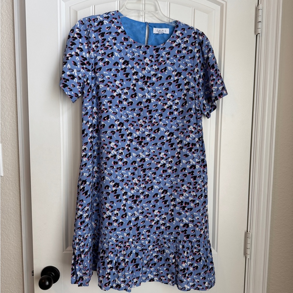 Blue Patterned Short Sleeve Dress